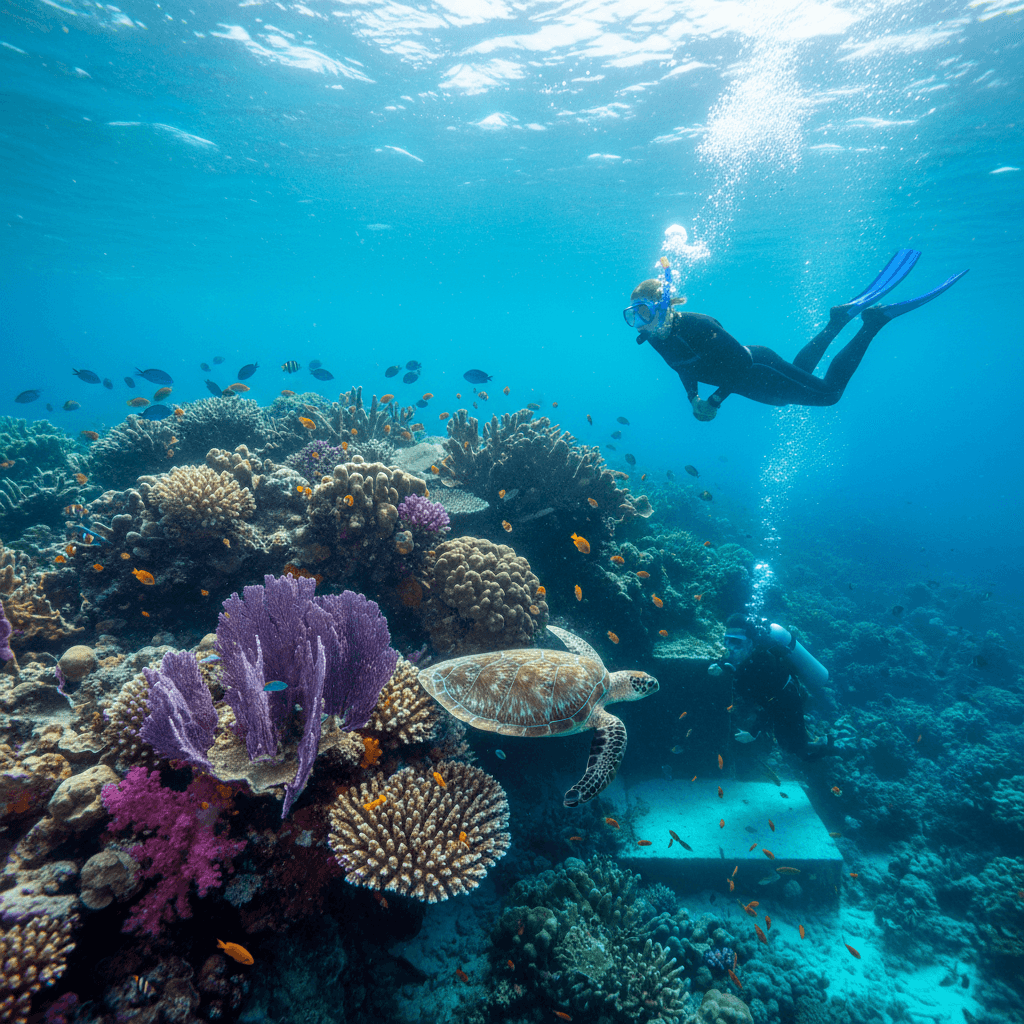 Activité de plongée et snorkeling dans les eaux cristallines